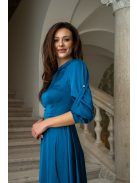 Dia - maxi šaty s dlhým rukávom na gombíky z ľahkého saténového materiálu, v petrolejovej farbe