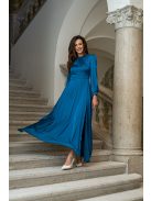 Dia - maxi šaty s dlhým rukávom na gombíky z ľahkého saténového materiálu, v petrolejovej farbe