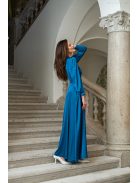 Dia - maxi šaty s dlhým rukávom na gombíky z ľahkého saténového materiálu, v petrolejovej farbe