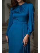 Dia - maxi šaty s dlhým rukávom na gombíky z ľahkého saténového materiálu, v petrolejovej farbe