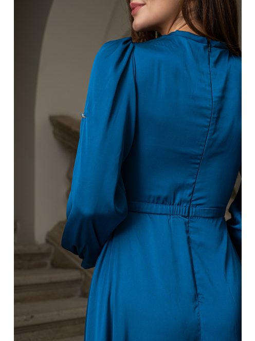 Dia - maxi šaty s dlhým rukávom na gombíky z ľahkého saténového materiálu, v petrolejovej farbe