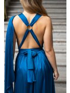 Scarlett - špeciálne maxi šaty s prekríženou látkou na chrbte zo saténového materiálu, v petrolejovej farbe 