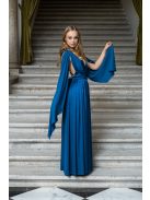 Scarlett - špeciálne maxi šaty s prekríženou látkou na chrbte zo saténového materiálu, v petrolejovej farbe 