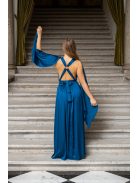 Scarlett - špeciálne maxi šaty s prekríženou látkou na chrbte zo saténového materiálu, v petrolejovej farbe 