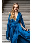 Scarlett - špeciálne maxi šaty s prekríženou látkou na chrbte zo saténového materiálu, v petrolejovej farbe 