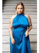 Olga - maxi šaty so zaväzovaním okolo krku a pásu, z light saténového materiálu, v petrolejovej farbe