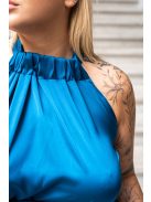 Olga - maxi šaty so zaväzovaním okolo krku a pásu, z light saténového materiálu, v petrolejovej farbe