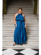 Olga - maxi šaty so zaväzovaním okolo krku a pásu, z light saténového materiálu, v petrolejovej farbe