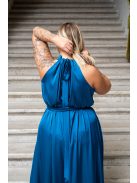 Olga - maxi šaty so zaväzovaním okolo krku a pásu, z light saténového materiálu, v petrolejovej farbe