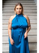 Olga - maxi šaty so zaväzovaním okolo krku a pásu, z light saténového materiálu, v petrolejovej farbe