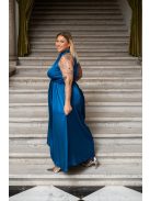 Olga - maxi šaty so zaväzovaním okolo krku a pásu, z light saténového materiálu, v petrolejovej farbe