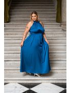 Olga - maxi šaty so zaväzovaním okolo krku a pásu, z light saténového materiálu, v petrolejovej farbe