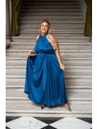 Olga - maxi šaty so zaväzovaním okolo krku a pásu, z light saténového materiálu, v petrolejovej farbe