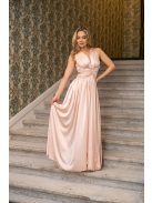 Kamilla - špeciálne maxi šaty so šnurovaním na chrbte, z light saténového materiálu,  v broskyňovej farbe