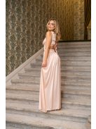 Kamilla - špeciálne maxi šaty so šnurovaním na chrbte, z light saténového materiálu,  v broskyňovej farbe