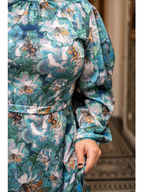 Dia - maxi šaty s dlhým rukávom na gombíky zo vzorovaného, light saténového materiálu