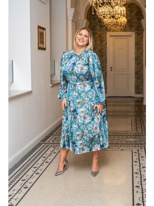 Dia - maxi šaty s dlhým rukávom na gombíky zo vzorovaného, light saténového materiálu