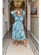 Dia - maxi šaty s dlhým rukávom na gombíky zo vzorovaného, light saténového materiálu