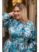 Dia - maxi šaty s dlhým rukávom na gombíky zo vzorovaného, light saténového materiálu