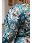 Dia - maxi šaty s dlhým rukávom na gombíky zo vzorovaného, light saténového materiálu