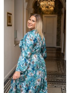   Dia - maxi šaty s dlhým rukávom na gombíky zo vzorovaného, light saténového materiálu