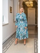 Dia - maxi šaty s dlhým rukávom na gombíky zo vzorovaného, light saténového materiálu