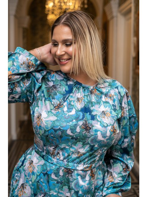 Dia - maxi šaty s dlhým rukávom na gombíky zo vzorovaného, light saténového materiálu