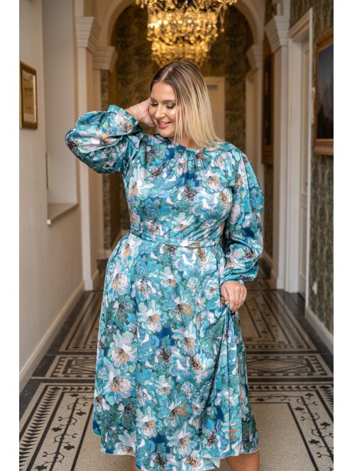 Dia - maxi šaty s dlhým rukávom na gombíky zo vzorovaného, light saténového materiálu