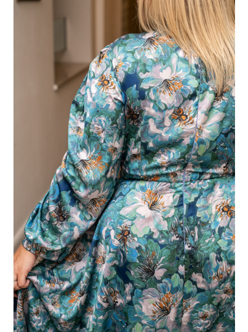 Dia - maxi šaty s dlhým rukávom na gombíky zo vzorovaného, light saténového materiálu