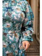 Dia - maxi šaty s dlhým rukávom na gombíky zo vzorovaného, light saténového materiálu