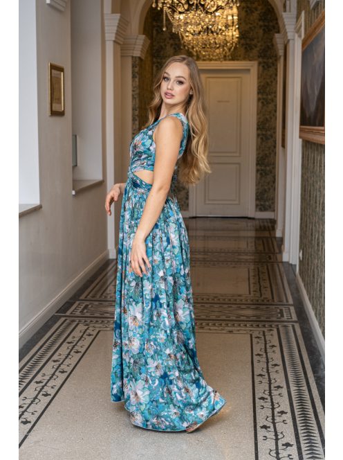 Kamilla - špeciálne maxi šaty so šnurovaním na chrbte, vzorované, z light saténového materiálu