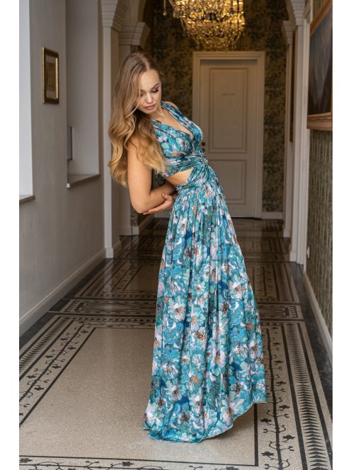 Kamilla - špeciálne maxi šaty so šnurovaním na chrbte, vzorované, z light saténového materiálu