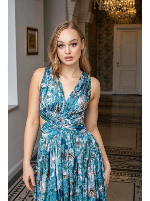 Kamilla - špeciálne maxi šaty so šnurovaním na chrbte, vzorované, z light saténového materiálu