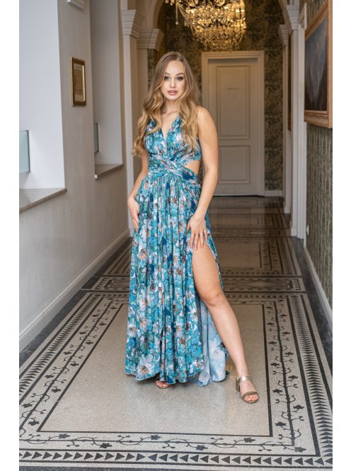 Kamilla - špeciálne maxi šaty so šnurovaním na chrbte, vzorované, z light saténového materiálu