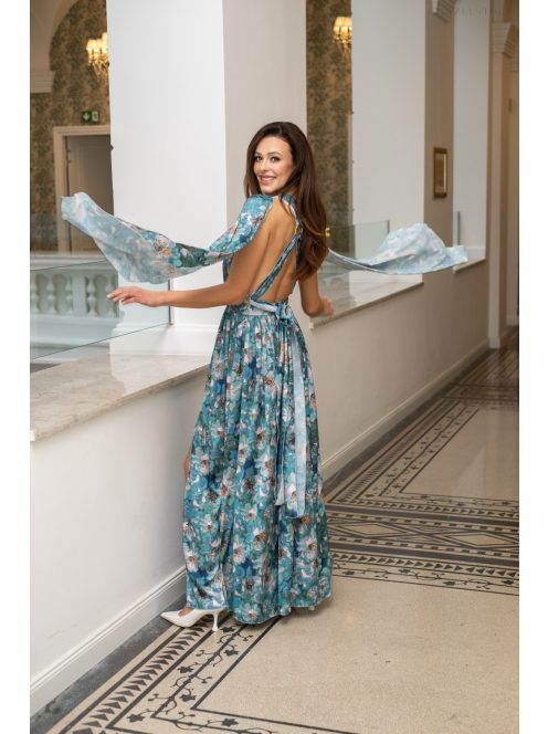 Scarlett - špeciálne, vzorované maxi šaty s prekríženou látkou na chrbte, z light saténového materiálu