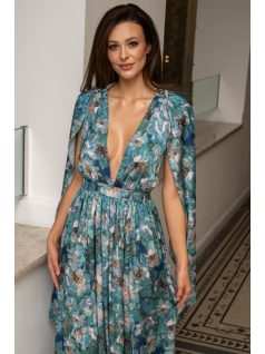   Scarlett - špeciálne, vzorované maxi šaty s prekríženou látkou na chrbte, z light saténového materiálu