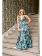 Zelma -  vzorované maxi šaty s hlbokým výstrihom a špagetovými ramienkami, z light saténového materiálu