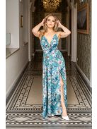 Zelma -  vzorované maxi šaty s hlbokým výstrihom a špagetovými ramienkami, z light saténového materiálu