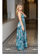 Zelma -  vzorované maxi šaty s hlbokým výstrihom a špagetovými ramienkami, z light saténového materiálu