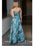 Zelma -  vzorované maxi šaty s hlbokým výstrihom a špagetovými ramienkami, z light saténového materiálu