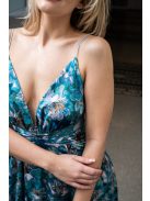 Zelma -  vzorované maxi šaty s hlbokým výstrihom a špagetovými ramienkami, z light saténového materiálu