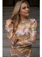 Stefin - farebné, flitrové minišaty s dlhým rukávom a hlbokým V výstrihom na chrbte