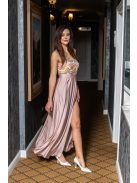 Gladys - farebné, maxi šaty s flitrovým topom a elastickou púdrovou sukňou