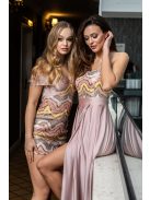 Gladys - farebné, maxi šaty s flitrovým topom a elastickou púdrovou sukňou