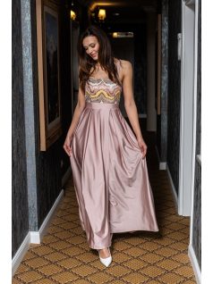   Gladys - farebné, maxi šaty s flitrovým topom a elastickou púdrovou sukňou