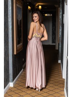   Gladys - farebné, maxi šaty s flitrovým topom a elastickou púdrovou sukňou