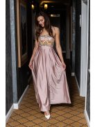 Gladys - farebné, maxi šaty s flitrovým topom a elastickou púdrovou sukňou