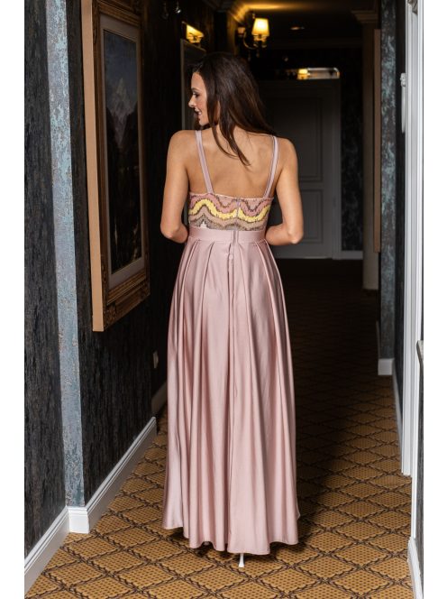 Gladys - farebné, maxi šaty s flitrovým topom a elastickou púdrovou sukňou