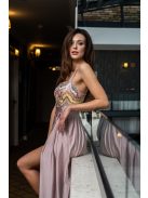 Gladys - farebné, maxi šaty s flitrovým topom a elastickou púdrovou sukňou