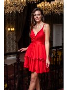 Abigél - červené mini šaty z elastického materiálu,  s preloženým dekoltom a tylovou sukňou